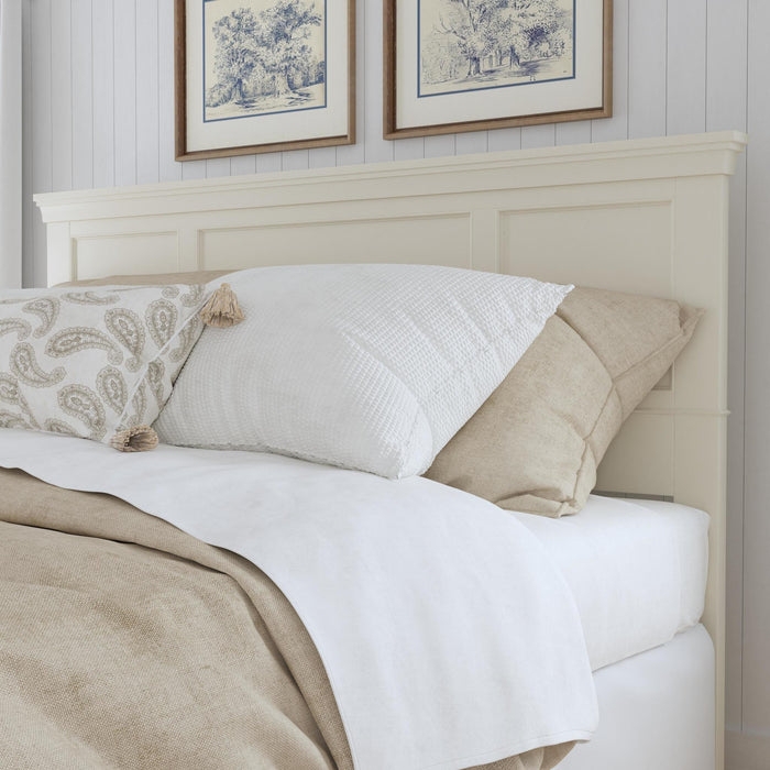 Headboard King Cream Finish Recessed Panels Crown Molding Classic Style