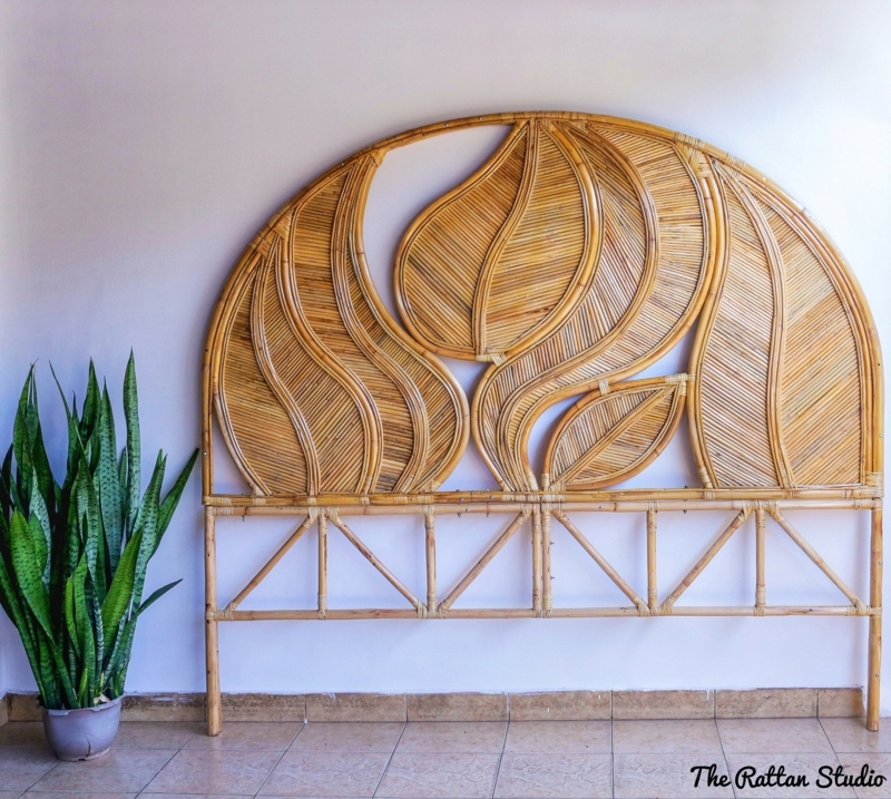 Headboard Leaf Shaped Panels Handmade Rattan Arched Boho