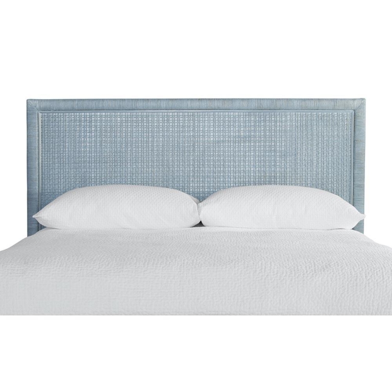 Headboard Light Blue Woven Rattan Basketweave Pattern Framed Border