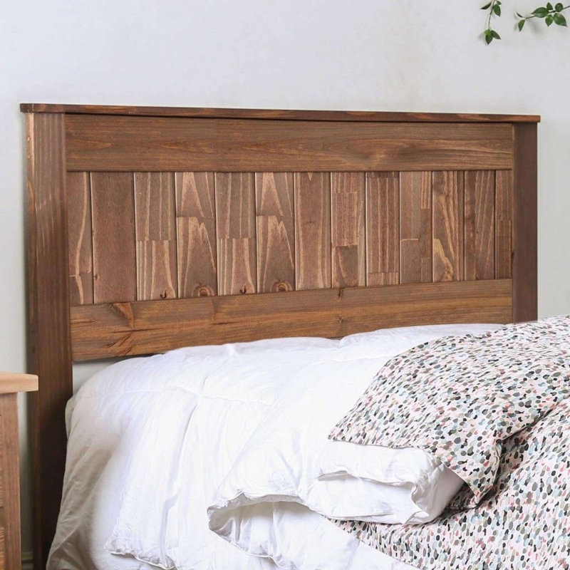 Headboard Mahogany Tone with Vertical Plank Inset Rustic Transitional