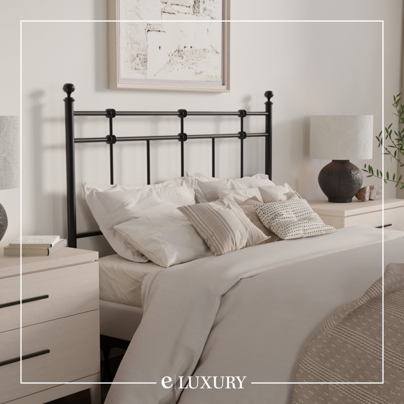 Headboard Matte Black Spindle Silhouette Ball Finials Minimalist Style
