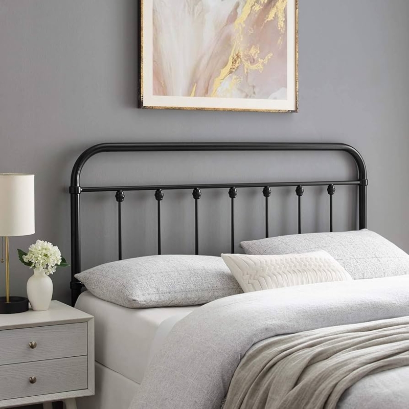 Headboard Matte Black Spindles Rounded Silhouette Modern Farmhouse