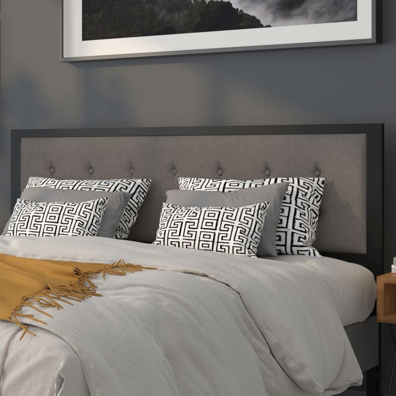 Headboard Metal Frame Dark Gray Button Tufted Modern Bedroom