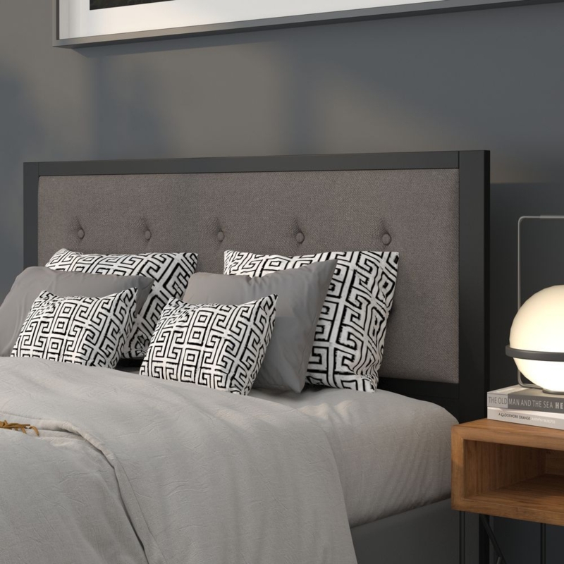 Headboard Metal Frame Dark Gray Fabric Button Tufted Industrial