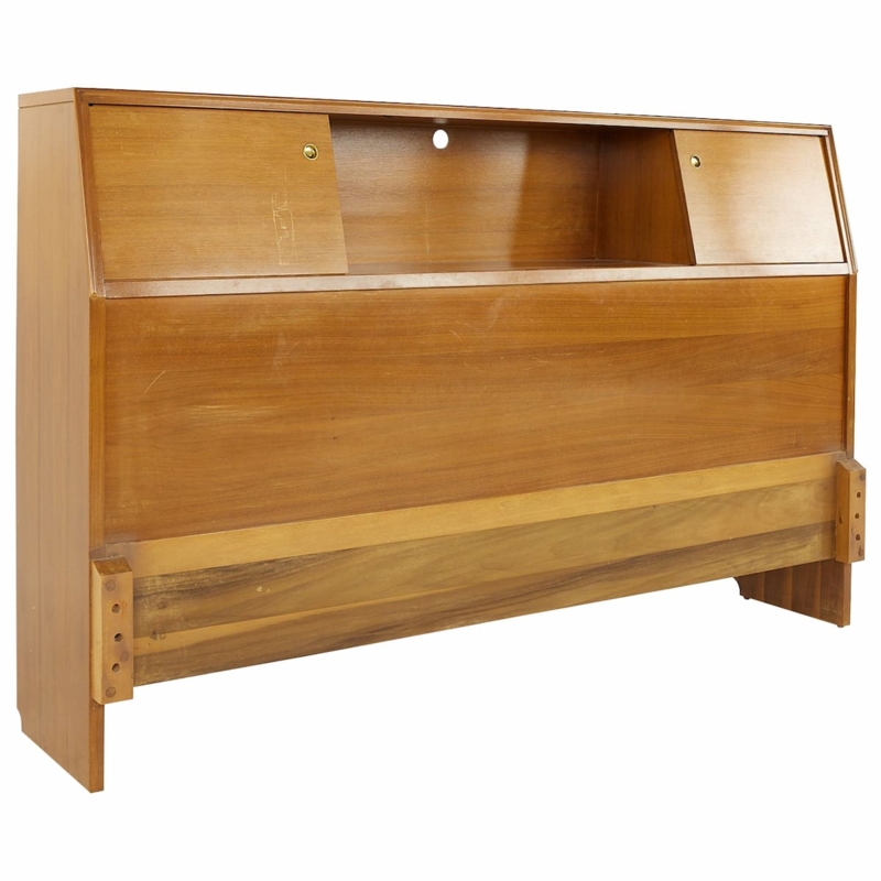 Headboard Mid-Century Wood Storage Sliding Doors Tapered Silhouette