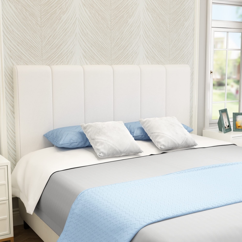 Headboard Modern King Vertical Channel Panels White Faux Leather