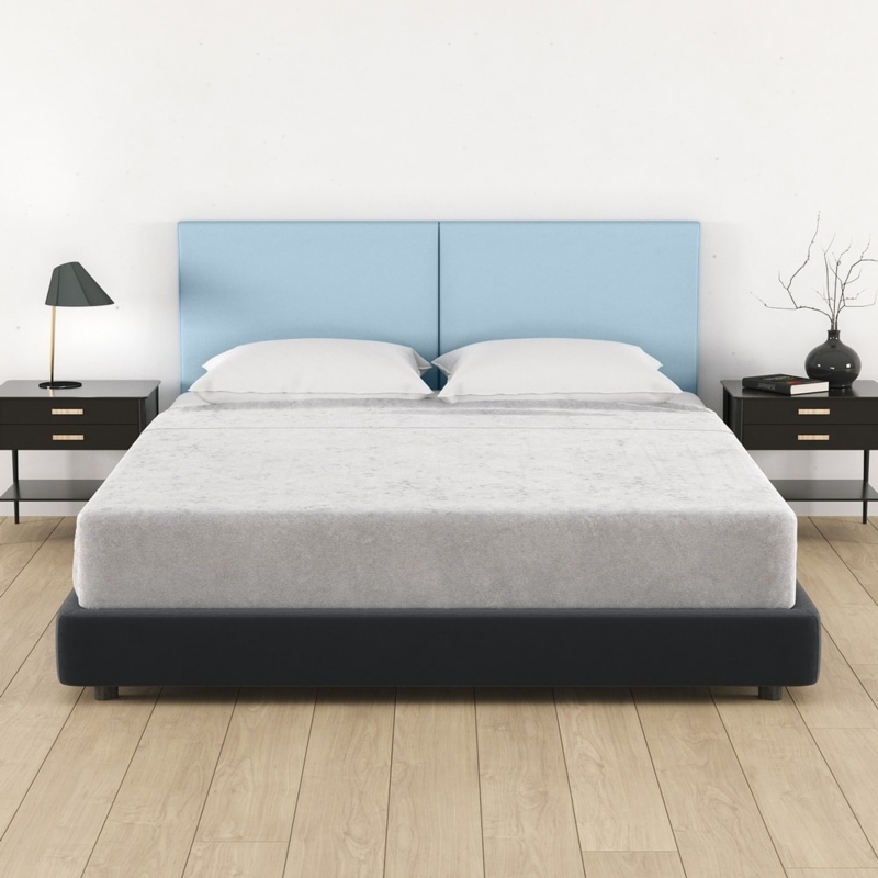 Headboard Modern Wall Mounted Blue Faux Leather Split Panel Design