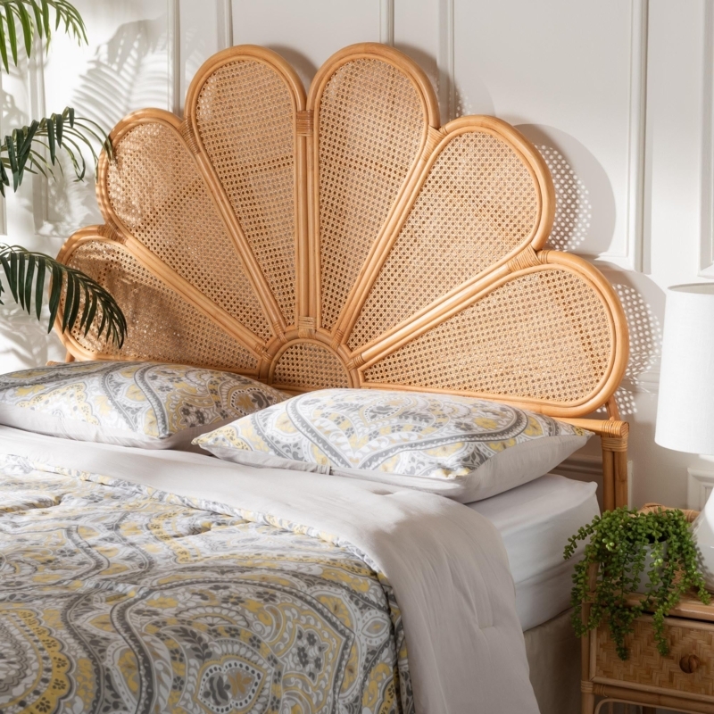 Headboard Petal Shape Honey Rattan Woven Cane Inserts Bohemian Style