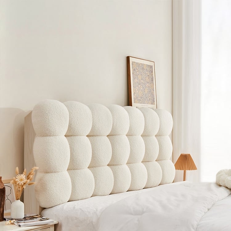 Headboard Pillow: White Boucle Fabric with Bubble Tufting