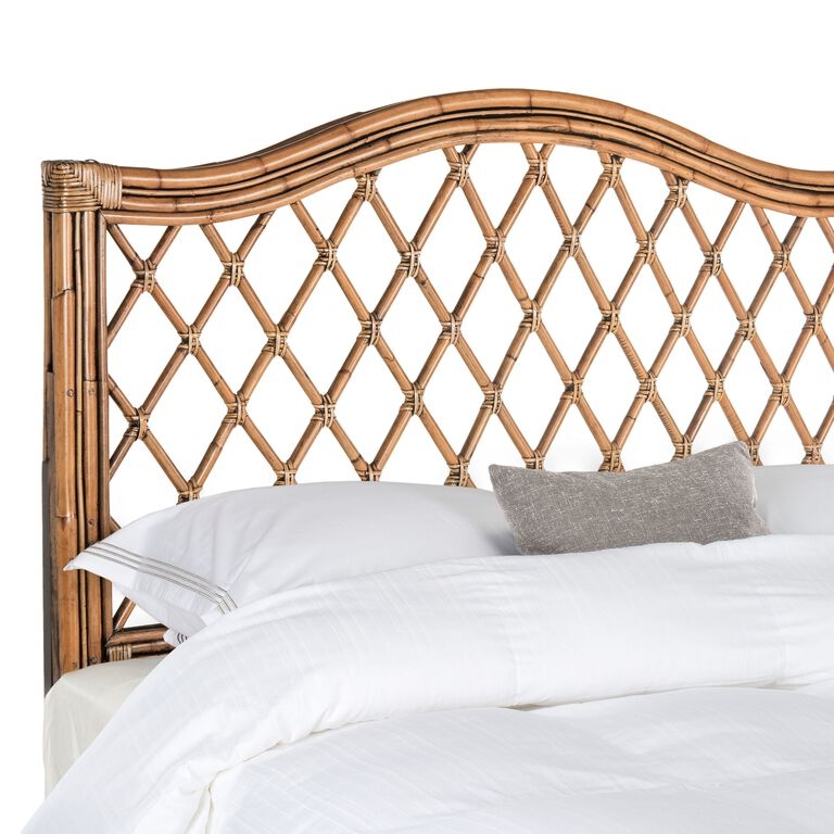 Headboard Rattan Poles Diamond Lattice Arched Top Coastal Style