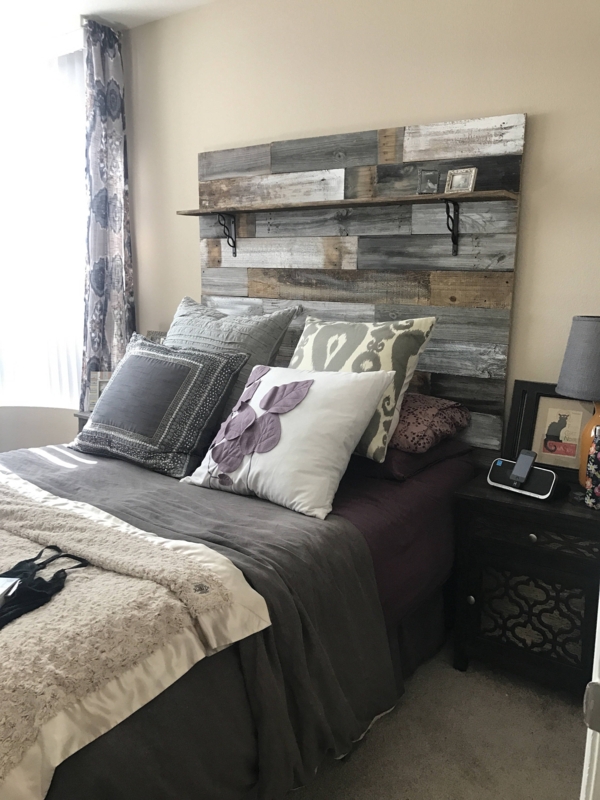 Headboard Reclaimed Wood Grey Washed Integrated Shelf Rustic Style