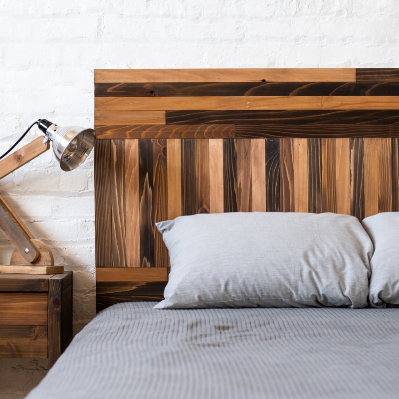 Headboard Rustic Reclaimed Wood Look Multi-Toned Horizontal Planks
