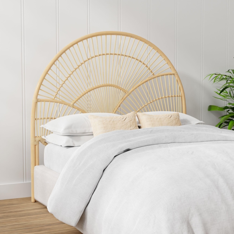 Headboard Semi Circular Sunburst Rattan Bohemian Coastal