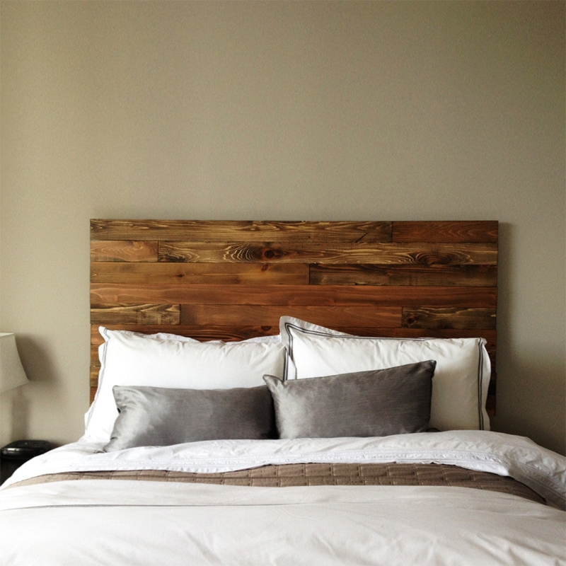 Headboard Staggered Planks Variegated Wood Tones Rustic Farmhouse