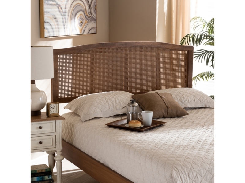 Headboard Synthetic Rattan Panels Ash Walnut Curved Frame