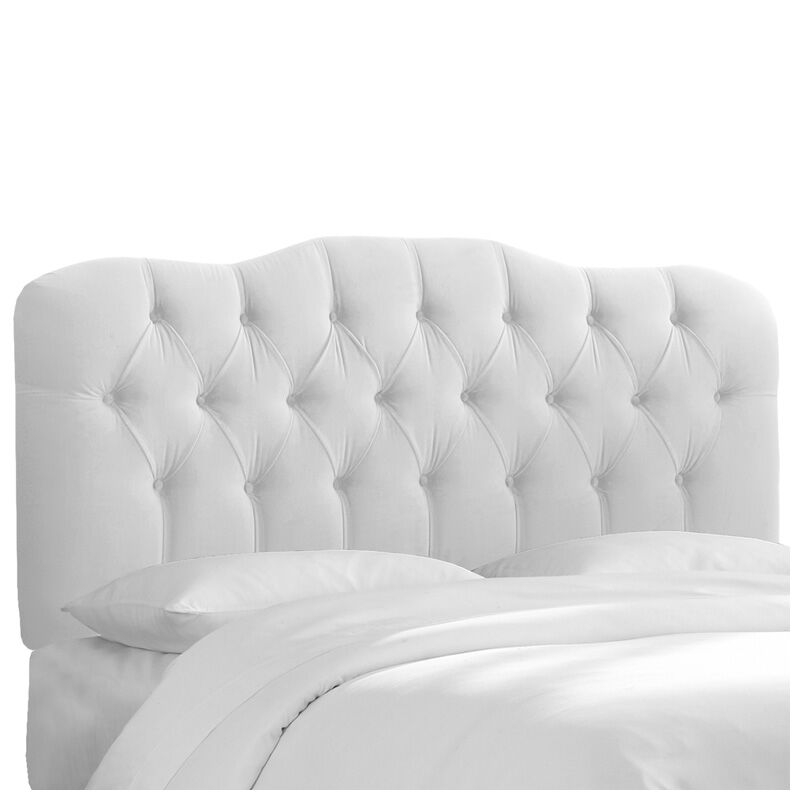 Headboard Transitional King Arched Top Diamond Tufting White Upholstery