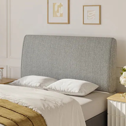Headboard Upholstered Gray with Rounded Corners Modern Minimalist Style