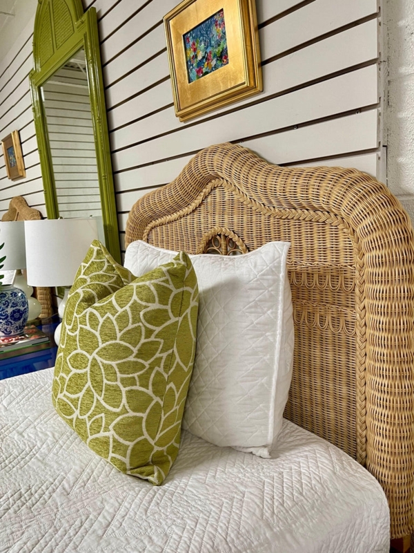 Headboard Vintage Rattan Wicker Camelback Braided Edge Coastal Boho