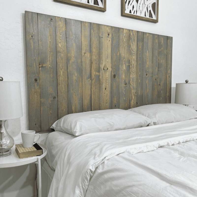 Headboard Wall Mounted Bluish Gray Finish Vertical Planks Coastal