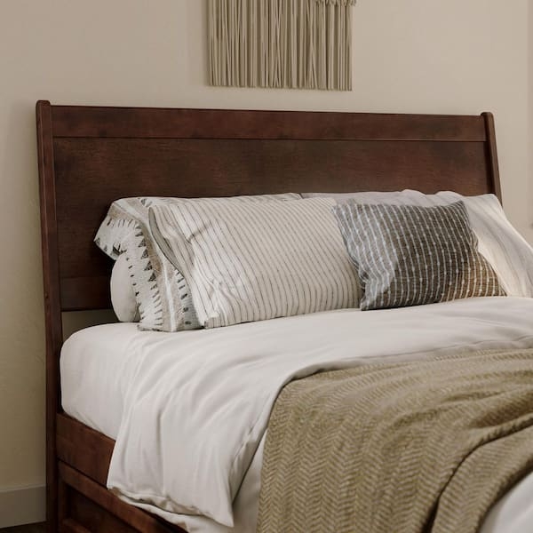 Headboard Walnut Finish Solid Wood Panel Mid Century Modern Style