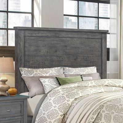 Headboard Weathered Gray Horizontal Plank Molded Top Rail