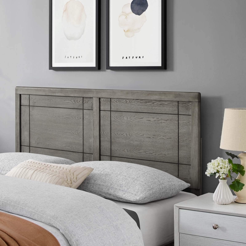 Headboard Weathered Gray Paneled Black Linear Accents Modern Farmhouse