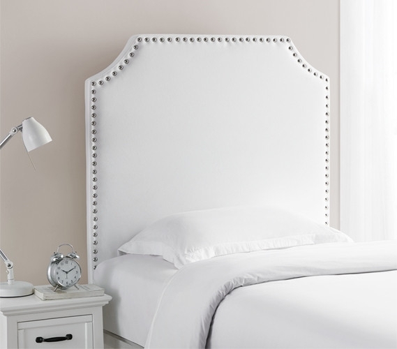 Headboard White Clipped Corner Nailhead Trim Twin XL