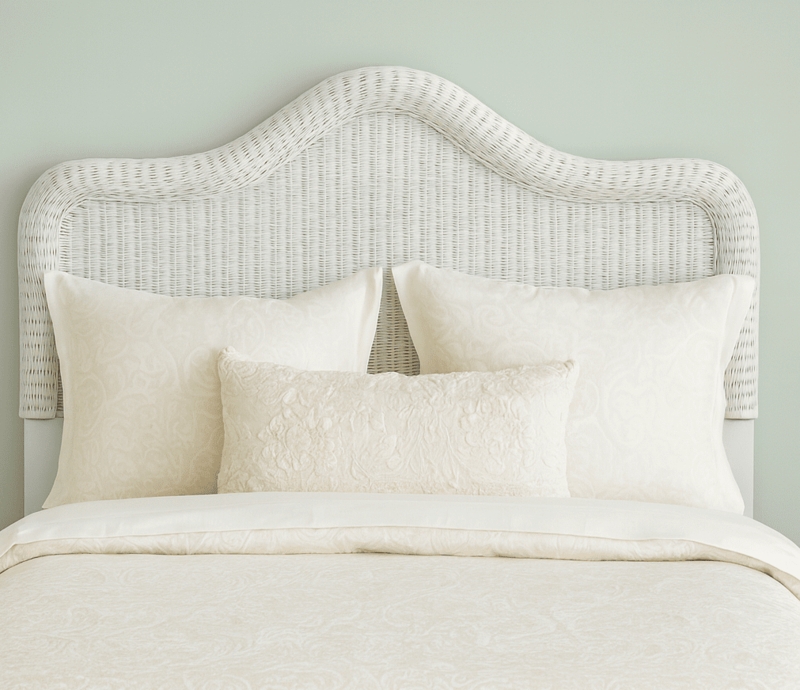 Headboard White Painted Wicker Camelback Top Cottage Style Curved