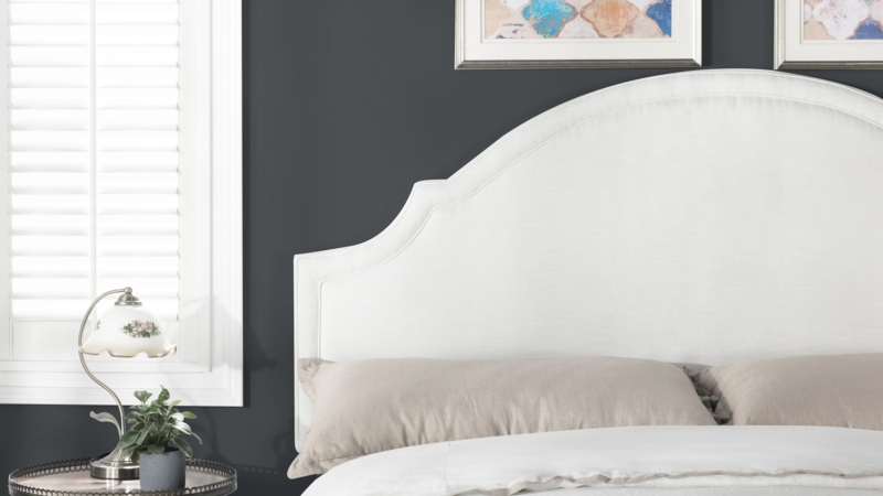Headboard White Upholstered Camelback Stepped Arch King Size