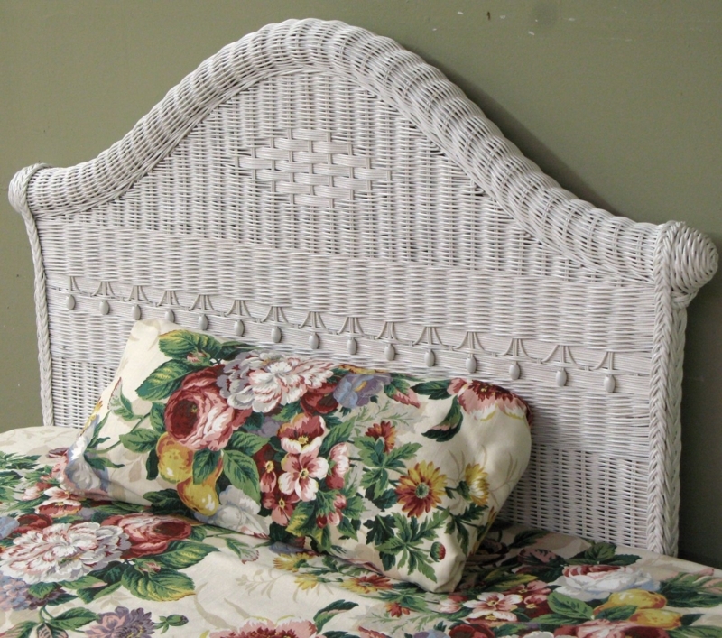 Headboard White Wicker Arched Victorian Cottage Style Woven Twin