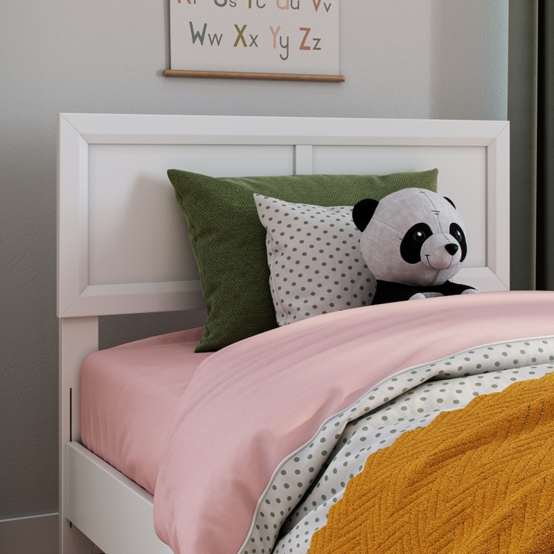 Headboard White Wood Recessed Panel Transitional Kids Bedroom Twin