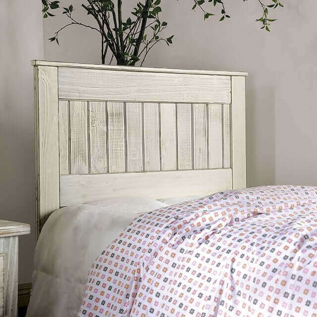 Headboard Whitewashed Finish Vertical Slat Design Rustic Wood Planked