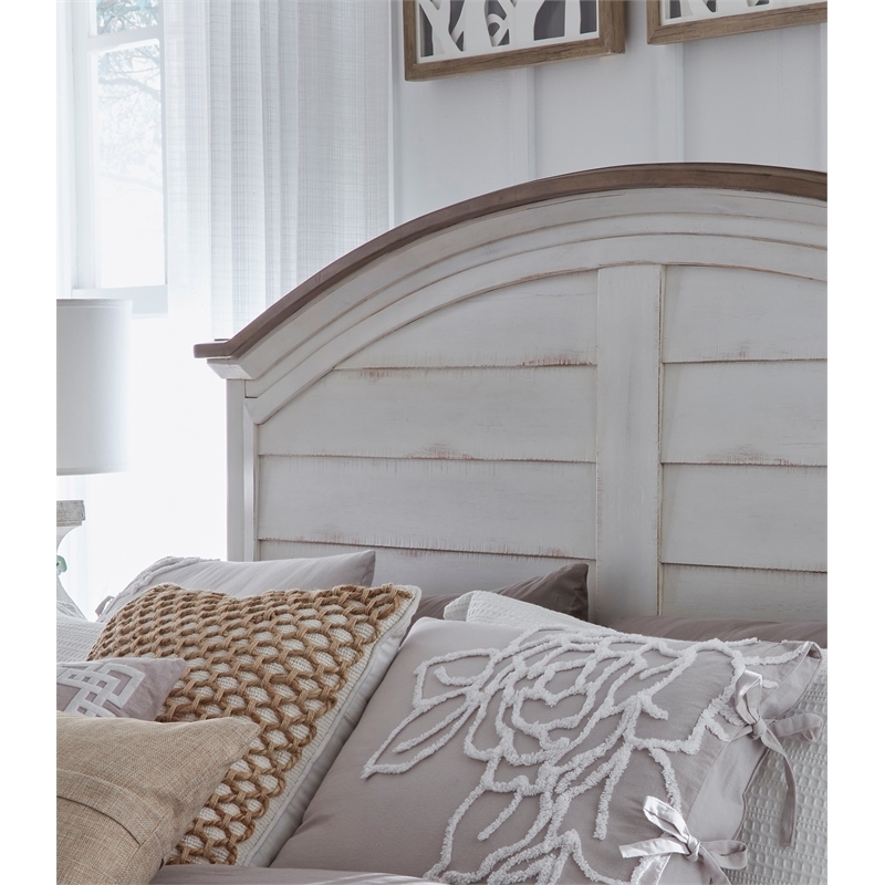 Headboard Whitewashed Shiplap with Arched Top and Contrasting Rail