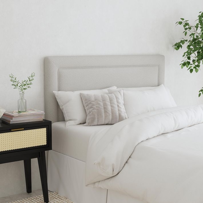 Headboard with Bordered Frame, Frost Gray Dotted Texture, Minimalist Style