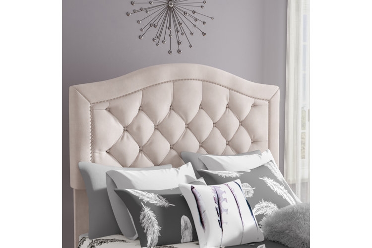 Headboard with Camelback Silhouette, Diamond Tufting & Nailhead Trim