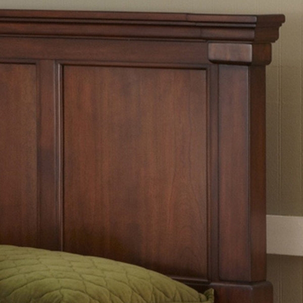 Headboard with Crown Molding and Recessed Paneling, Traditional Dark Wood