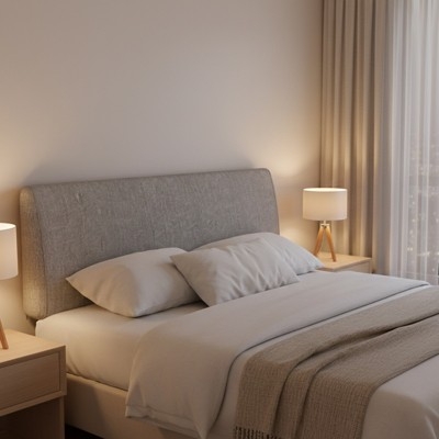 Headboard with Grey Linen Look, Minimalist Style & Low Profile