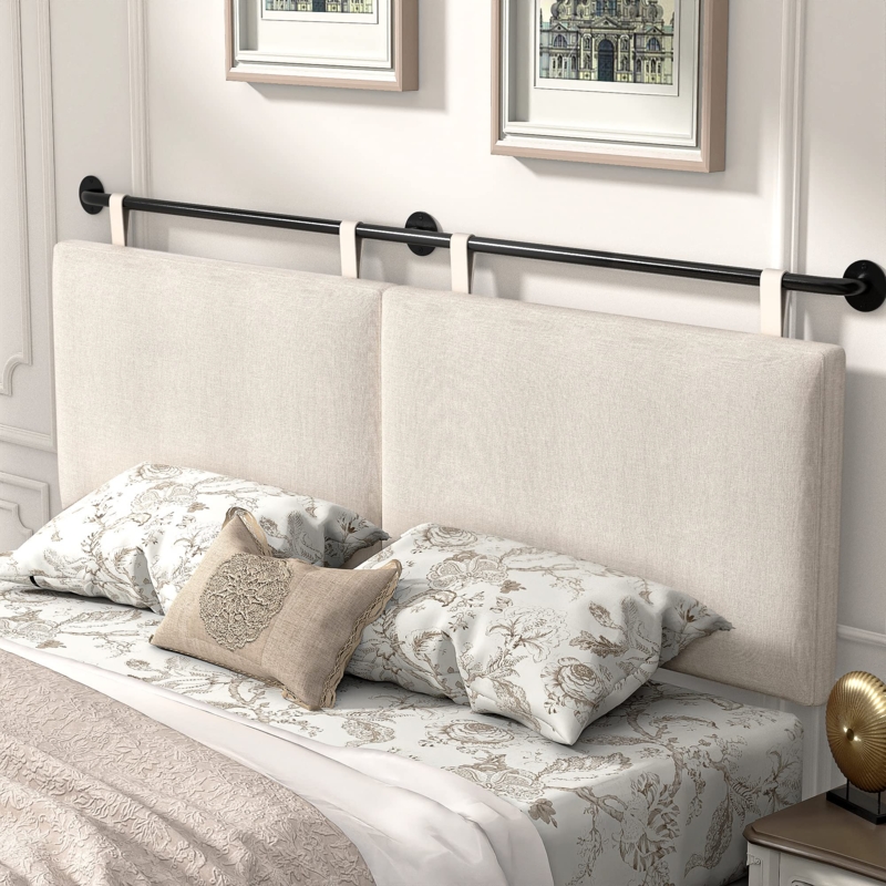 Headboard with Hanging Rail System, Beige Linen Texture