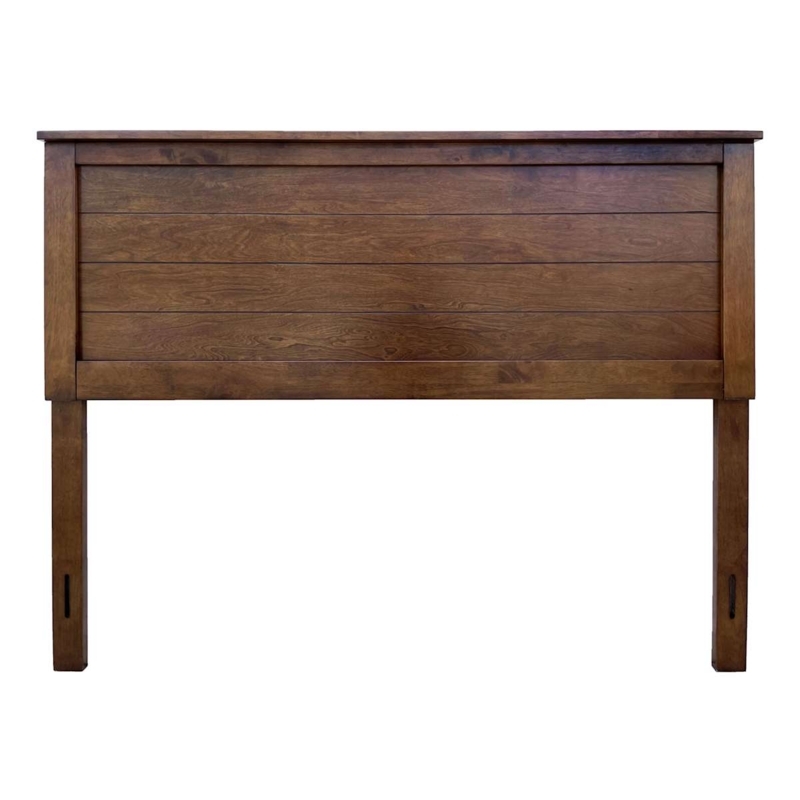 Headboard with Horizontal Slats in Dark Wood Finish, Transitional Style