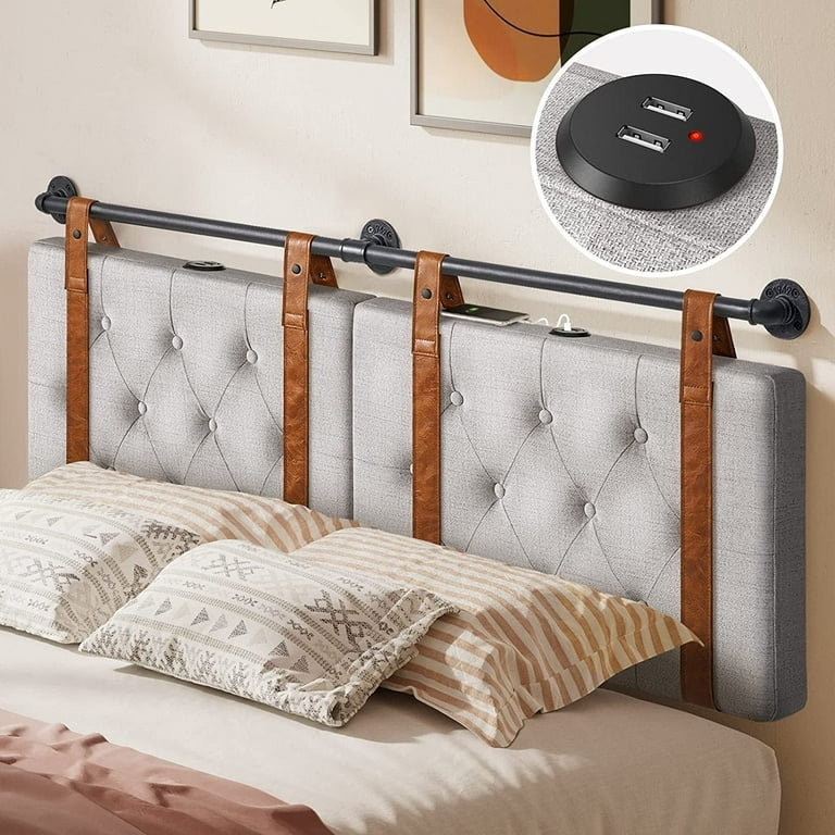 Headboard with Industrial Pipe Rail and Button Tufting