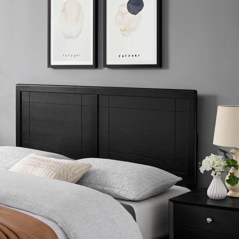 Headboard with Recessed Panels and Visible Dark Wood Grain Detail