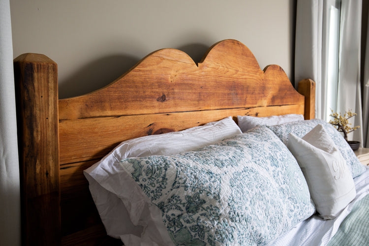 Headboard with Scalloped Edge and Plank Construction, Rustic Farmhouse Style