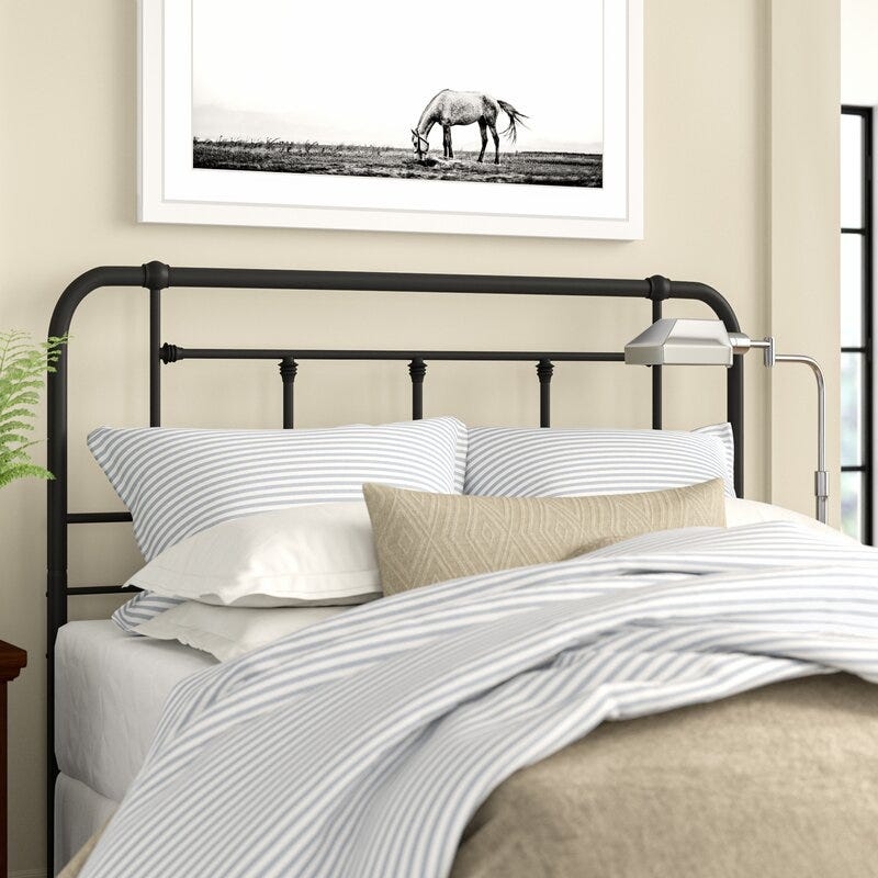 Headboard with Spindled Metal Design and Rounded Silhouette