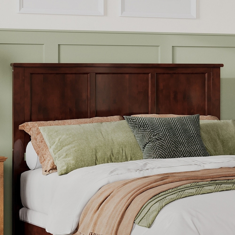 Headboard with Triple Panel Design in Rich Cherry Finish, Traditional Style