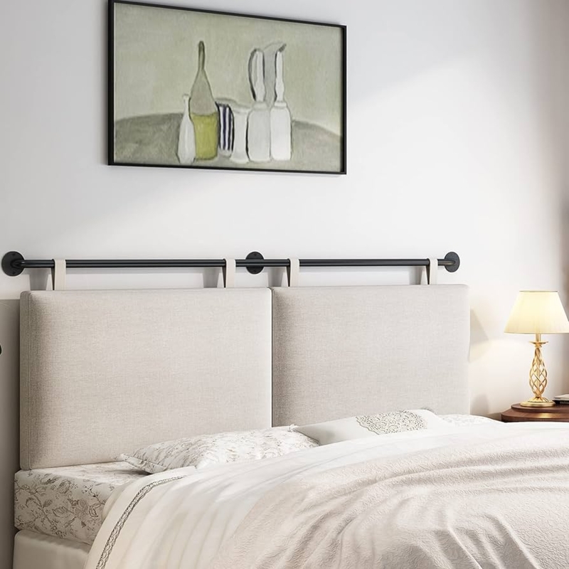 Headboard with Two-Panel Upholstery and Hanging Rod