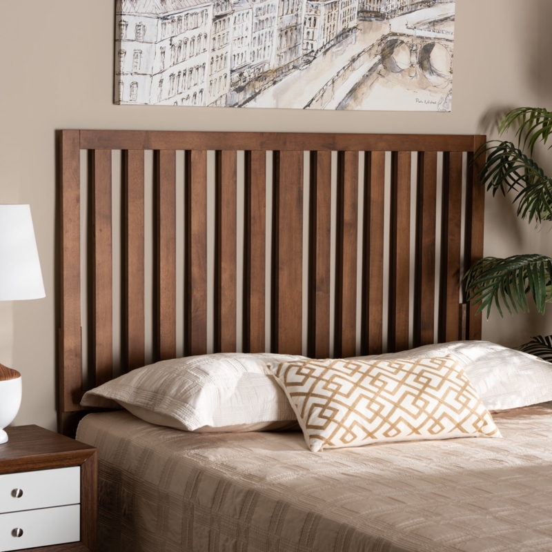 Headboard with Vertical Slats in Ash Walnut Finish, Contemporary Style