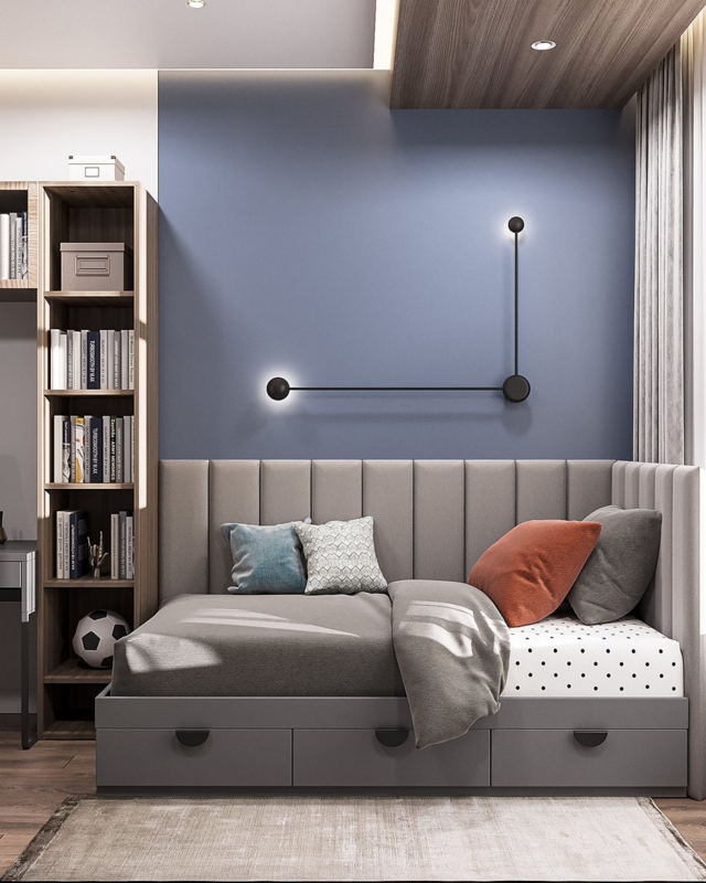 Headboard with Wraparound Design, Vertical Panels & Integrated Storage