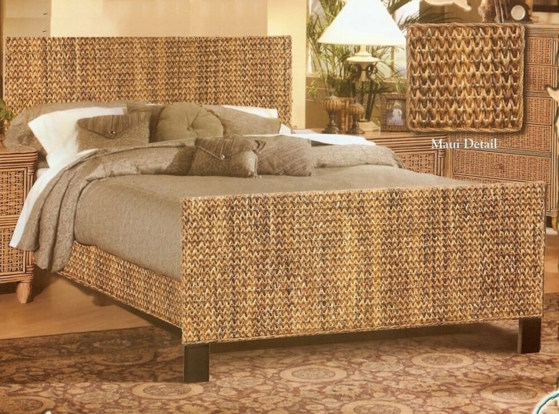 Headboard Woven Wicker Chevron Pattern Weave Tropical Honey Brown