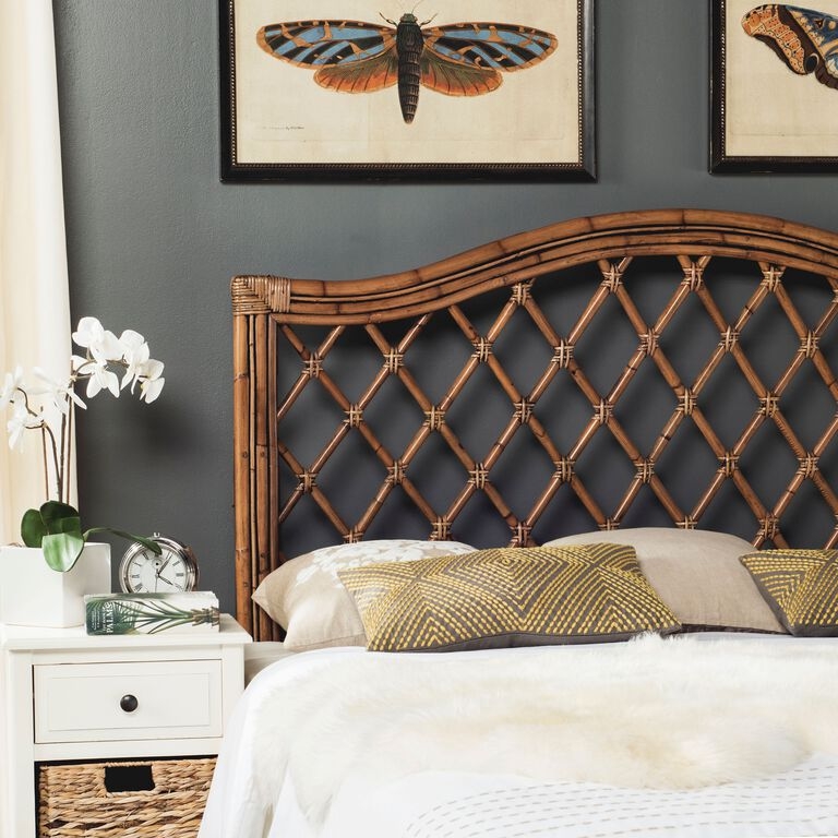 Headboard Wrapped Joints Diamond Lattice Arched Rattan Wicker Brown