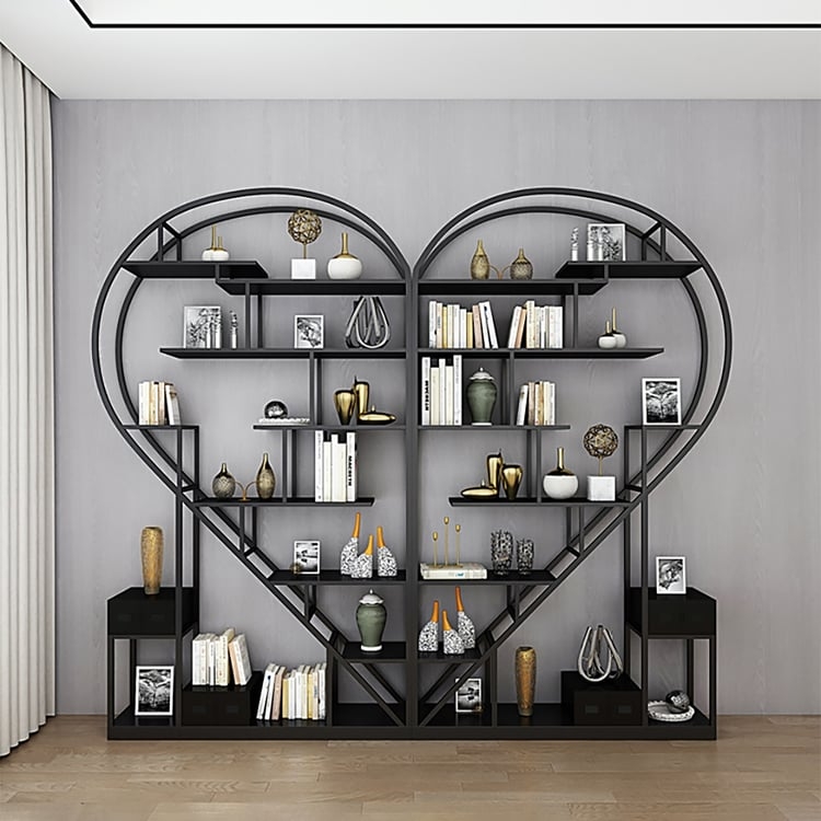 Heart Shaped Etagere Bookshelf in Matte Black Metal